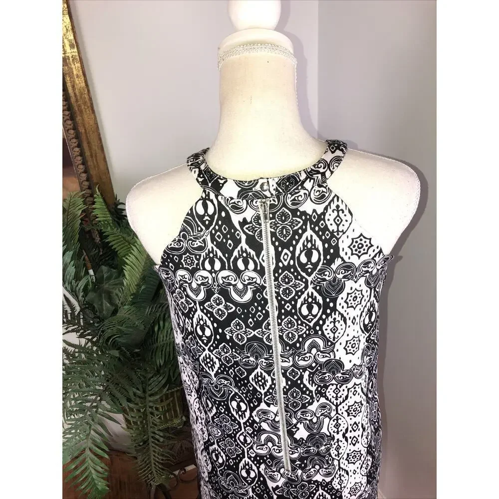 GB Girls Tank Dress Girls Size XL Floral Black And White Sleeveless Below Knee